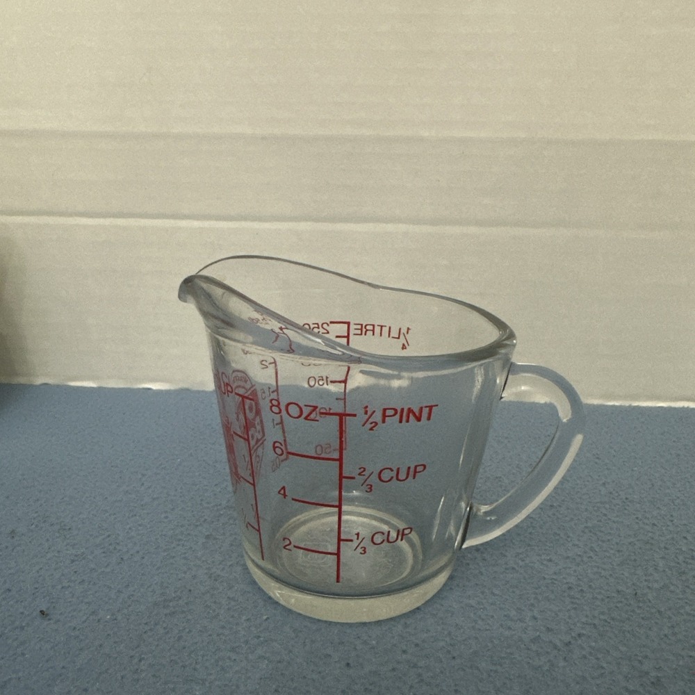 Anchor Hocking Oven Basics 499 1 Cup/8 oz/1/2 pt Glass Measuring Cup - Red Font